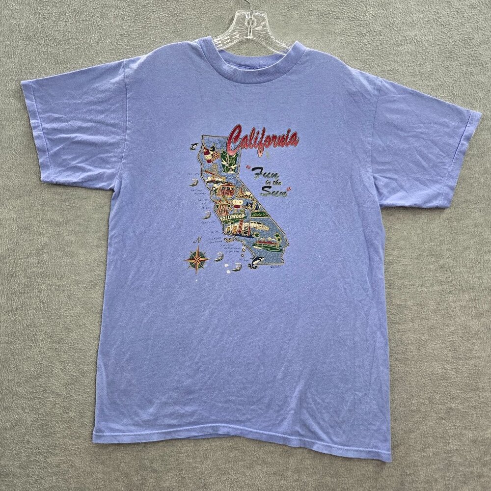 VINTAGE California Men Shirt L Single Stitch Fun In The Sun Coast Line Y2K READ
